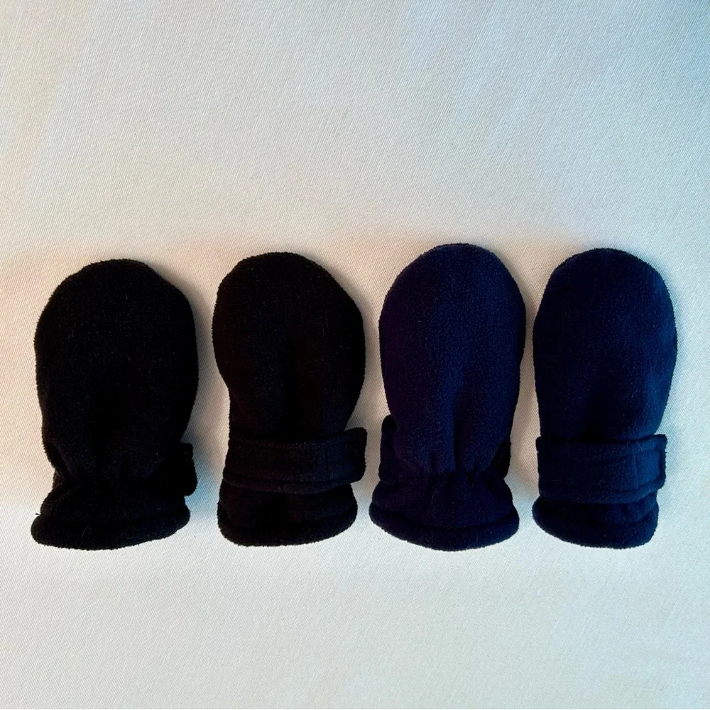 Baby 6M+ Easy On No Thumbs Sherpa Lined Fleece Mittens 2 Pairs Black Navy Blue